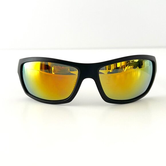 Piranha Sport Wrap Sunglasses, Matte Black Frames w/ Gold Lens, Style #62171, EC - Picture 1 of 13